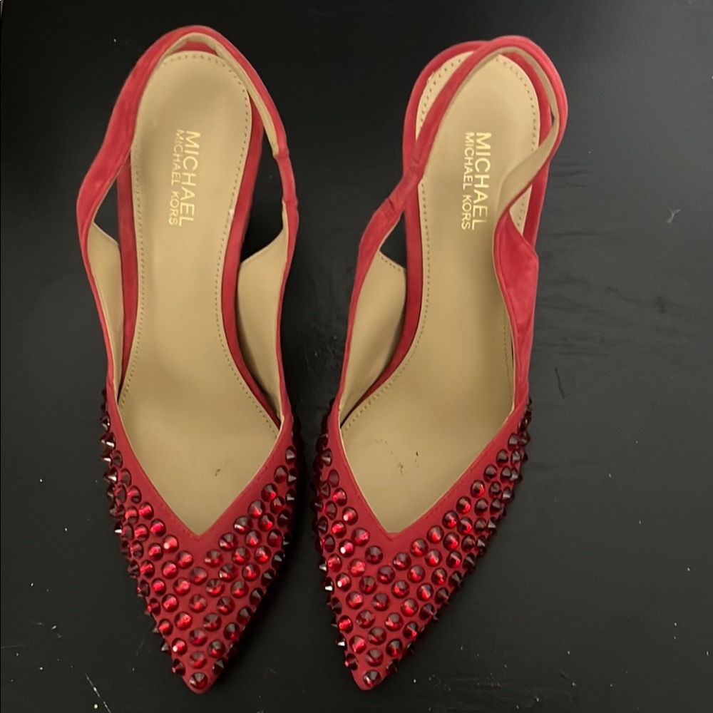 Michael Kors Red and Cream Heels with Crystal Embellishments